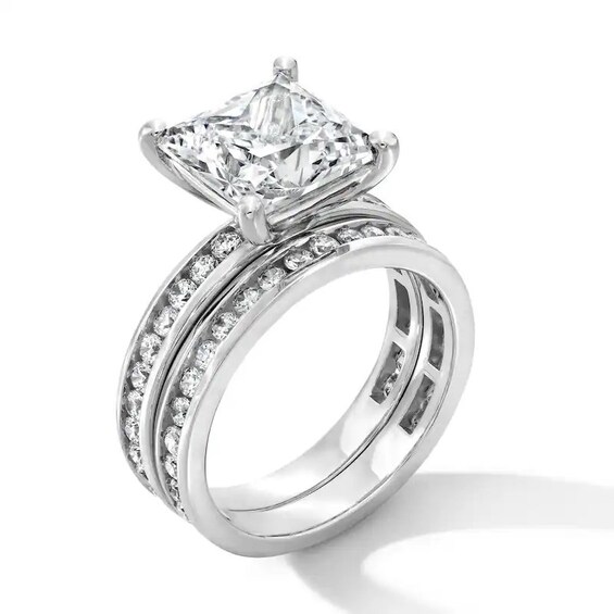 Previously Owned - 5 CT. T.w. Princess-Cut Lab-Grown Diamond Bridal Set in 14K White Gold (F/Vs2)