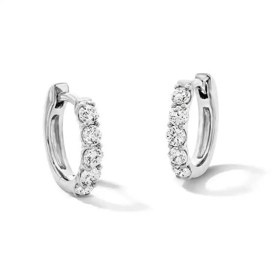 Previously Owned - 1/2 CT. T.W. Lab-Grown Diamond Five-Stone Hoop Earrings in 10K White Gold (F/VS2)