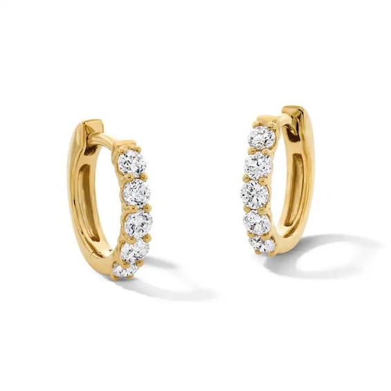 Previously Owned - 1/2 CT. T.W. Lab-Grown Diamond Five-Stone Hoop Earrings in 10K Gold (F/VS2)