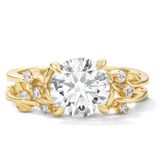 Previously Owned - 2-1/4 CT. T.W. Lab-Grown Diamond Leaf and Vine Bridal Set in 14K Gold (F/VS2)