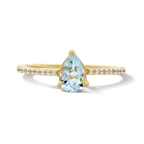 Previously Owned - Pear-Shaped Aquamarine and 1/10 CT. T.w. Lab-Grown Diamond Ring in 10K Gold (F/Vs2)