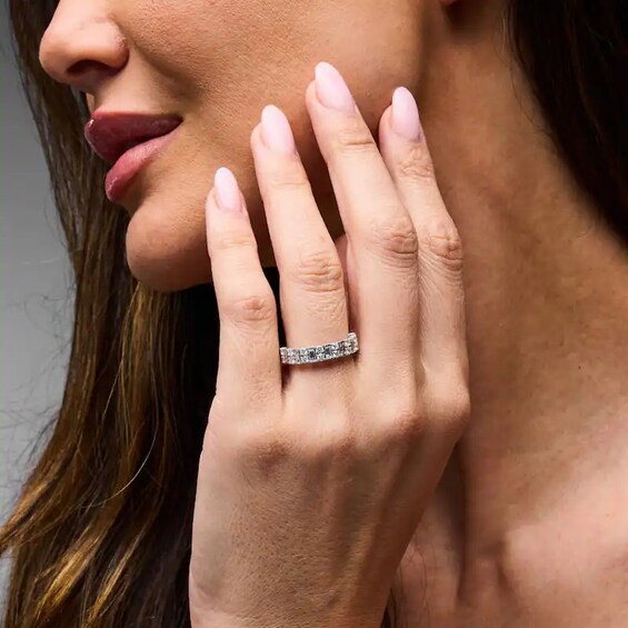 Previously Owned - 1 CT. T.w. Baguette-Cut Lab-Grown Diamond Multi-Row Anniversary Band in 10K White Gold (F/Vs2)