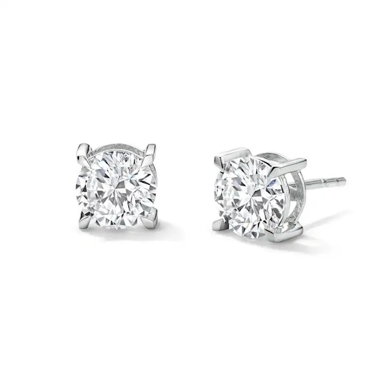 Previously Owned - 2 CT. T.W. Lab-Grown Diamond Solitaire Stud Earrings in Sterling Silver (F/VS2)