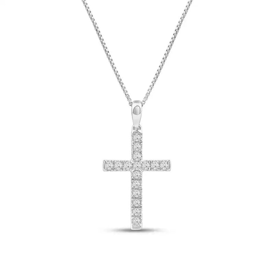 Previously Owned - 1/4 CT. T.W. Lab-Grown Diamond Cross Pendant in 14K White Gold (F/SI2)
