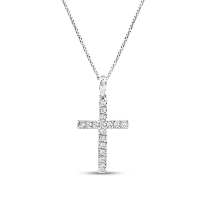 Main Image 1 of Previously Owned - 1/4 CT. T.W. Lab-Grown Diamond Cross Pendant in 14K White Gold (F/SI2)