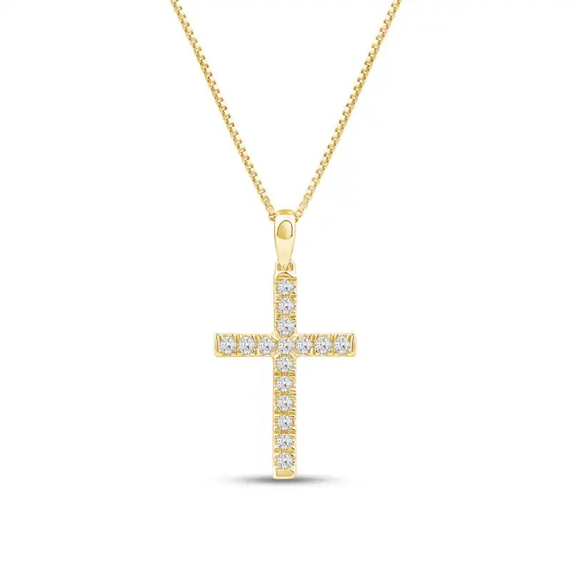 Main Image 1 of Previously Owned - 1/4 CT. T.W. Lab-Grown Diamond Cross Pendant in 14K Gold (F/SI2)