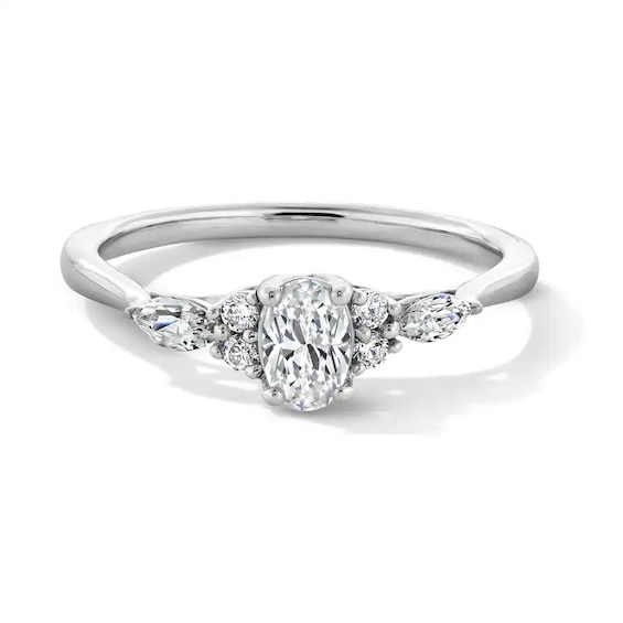 Previously Owned - 1/2 CT. T.w. Oval Lab-Grown Diamond Tri-Sides Promise Ring in 10K White Gold (F/Si2)