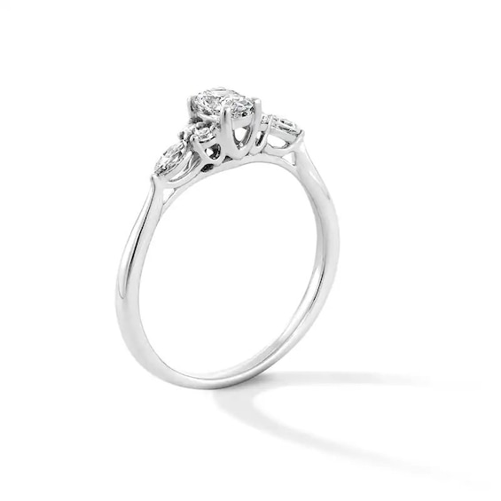 Previously Owned - 1/2 CT. T.w. Oval Lab-Grown Diamond Tri-Sides Promise Ring in 10K White Gold (F/Si2)