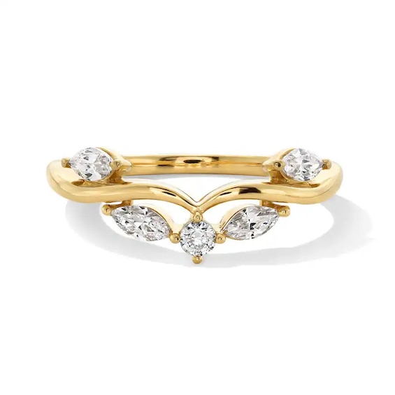 Previously Owned - 3/8 CT. T.w. Marquise and Round Lab-Grown Diamond Leaf Vine Contour Band in 14K Gold (F/Vs2)
