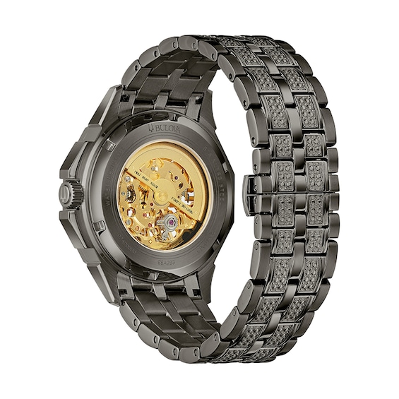 Previously Owned - Men's Bulova Octava Crystal Gunmetal Grey IP Automatic Watch with Grey Skeleton Dial (Model: 98A293)
