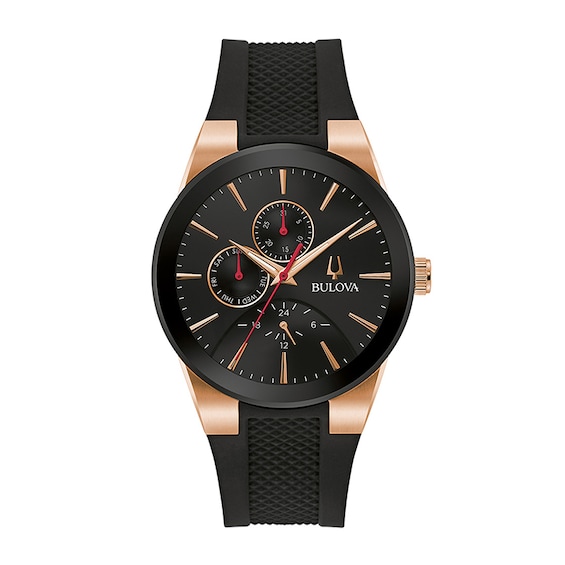 Previously Owned - Men's Bulova Millennia Black IP and Rose-Tone Strap Watch with Black Dial (Model: 97C112)