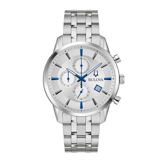 Previously Owned - Men's Bulova Classic Sutton Silver-Tone Blue Accent Chronograph Watch (Model: 96B404)