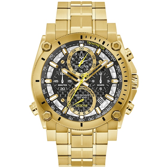 Previously Owned - Men's Bulova Precisionist Icon Gold-Tone IP Chronograph Watch with Black Dial (Model: 97B218)