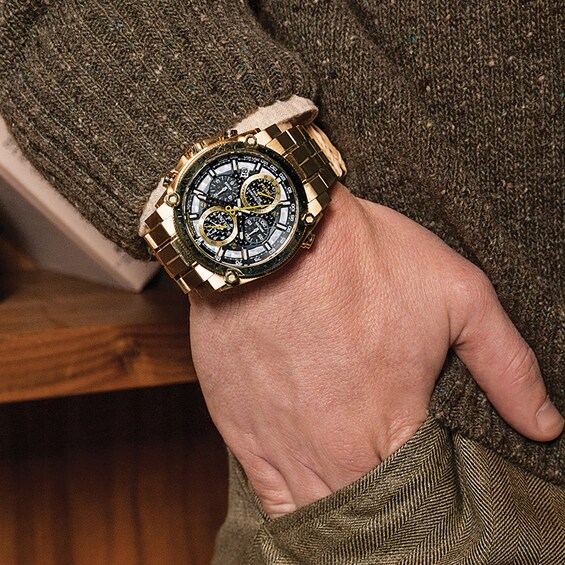 Previously Owned - Men's Bulova Precisionist Icon Gold-Tone IP Chronograph Watch with Black Dial (Model: 97B218)