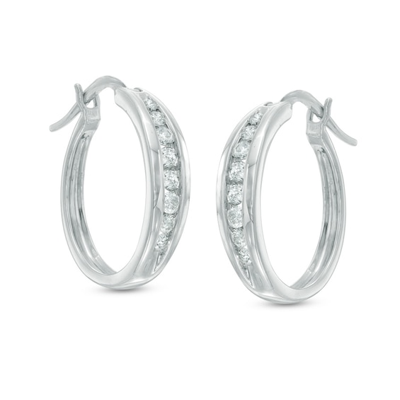 Previously Owned - 1/2 CT. T.w. Diamond Channel-Set Oval Hoop Earrings in 14K White Gold