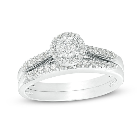 Previously Owned - 1/3 CT. T.w. Diamond Frame Bridal Set in 10K White Gold