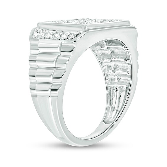 Previously Owned - 1 CT. T.w. Diamond Square-Top Ribbed Shank Ring in 10K White Gold
