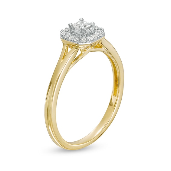 Previously Owned - 1/8 CT. T.w. Princess-Cut Diamond Cushion Frame Split Shank Promise Ring in 10K Gold