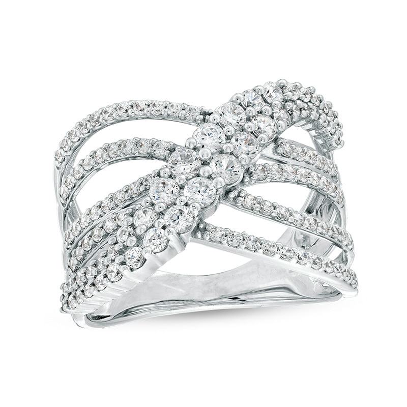 Main Image 1 of Previously Owned - Marilyn Monroe™ Collection 1/2 CT. T.W. Diamond Graduated Crossover Multi-Row Ring in 10K White Gold