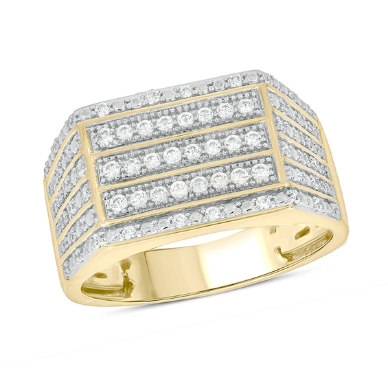 Previously Owned - 3/8 CT. T.w. Diamond Multi-Row Triple Panel Ring in 10K Gold