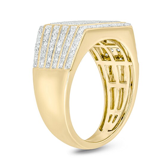 Previously Owned - 3/8 CT. T.w. Diamond Multi-Row Triple Panel Ring in 10K Gold