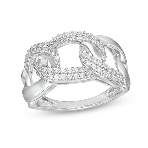 Previously Owned - 1/2 CT. T.w. Diamond Oval Chain Link Ring in Sterling Silver