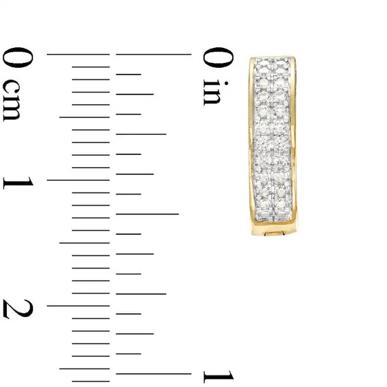 Previously Owned - 3/8 CT. T.w. Diamond Double Row Profile Huggie Hoop Earrings in 10K Gold