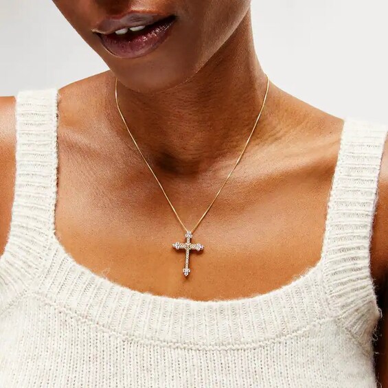 Previously Owned - 3/8 CT. T.w. Diamond "X" Trio Pointed Cross Pendant in 10K Gold