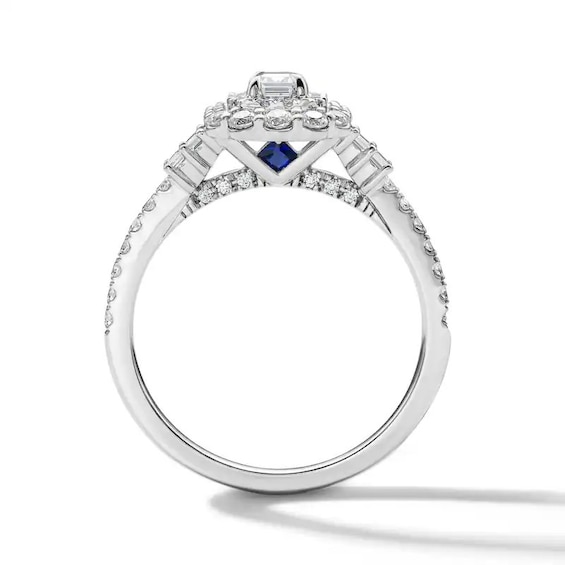 Previously Owned - Vera Wang Love 1 CT. T.w. Emerald-Cut Diamond Double Frame Engagement Ring with in 14K White Gold