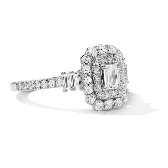 Previously Owned - Vera Wang Love 1 CT. T.w. Emerald-Cut Diamond Double Frame Engagement Ring with in 14K White Gold