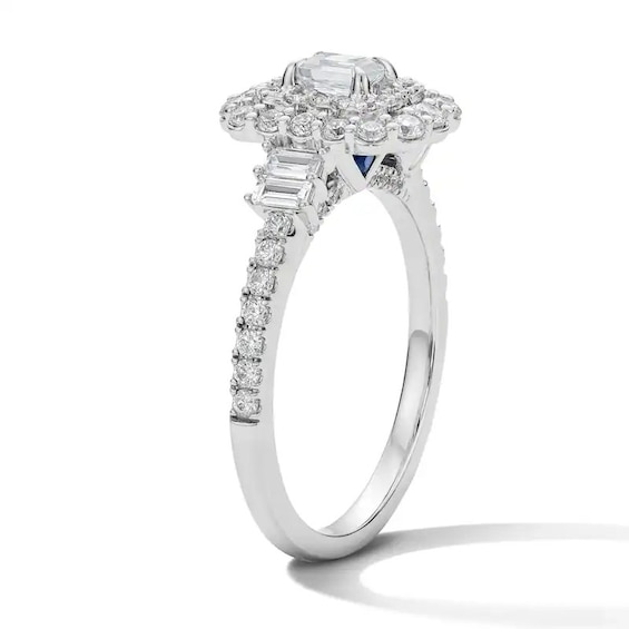 Previously Owned - Vera Wang Love 1 CT. T.w. Emerald-Cut Diamond Double Frame Engagement Ring with in 14K White Gold