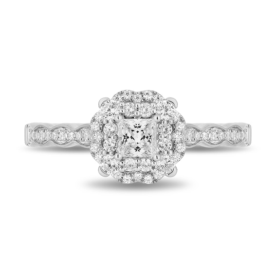 Previously Owned - Enchanted Disney Cinderella 3/4 CT. T.w. Princess-Cut Diamond Frame Engagement Ring in 14K White Gold