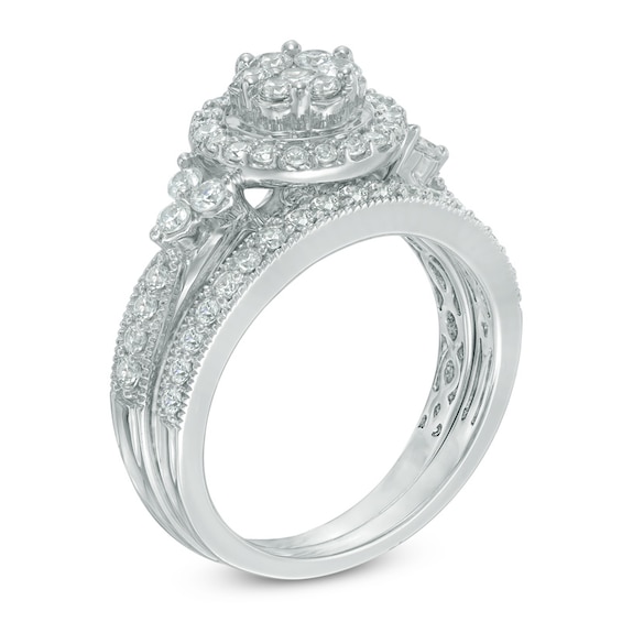 Previously Owned - 1 CT. T.w. Composite Diamond Frame Tri-Sides Soldered Bridal Set in 10K White Gold