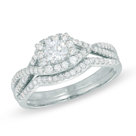 Previously Owned - 3/4 CT. T.w. Diamond Frame Soldered Bridal Set in 14K White Gold (I/I2)