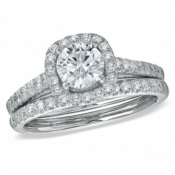 Previously Owned - 1-3/4 CT. T.w. Diamond Framed Soldered Bridal Set in 14K White Gold