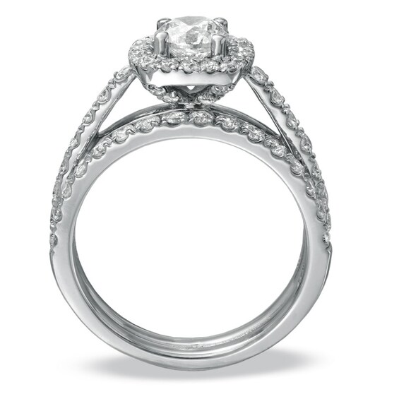 Previously Owned - 1-3/4 CT. T.w. Diamond Framed Soldered Bridal Set in 14K White Gold