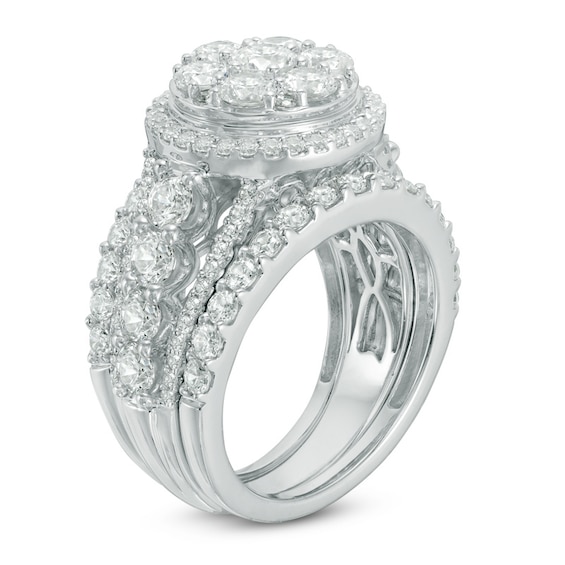 Previously Owned - 3-1/2 CT. T.w. Diamond Double Frame Three Piece Soldered Bridal Set in 14K White Gold