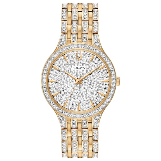 Previously Owned - Ladies' Bulova Phantom Crystal Accent Gold-Tone Watch with Silver-Tone Dial (Model: 98L263)