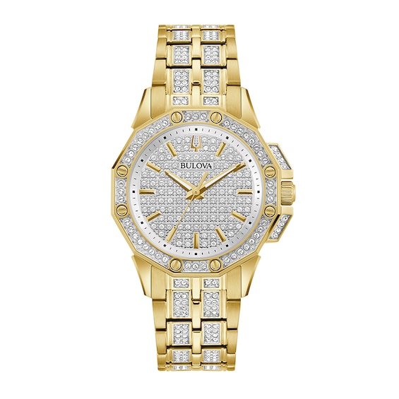 Previously Owned - Ladies' Bulova Octava Crystal Gold-Tone Watch with Silver-Tone Dial (Model: 98L302)