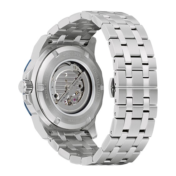Previously Owned - Men's Bulova Marine Star Automatic Watch with Blue Skeleton Dial (Model: 98A302)