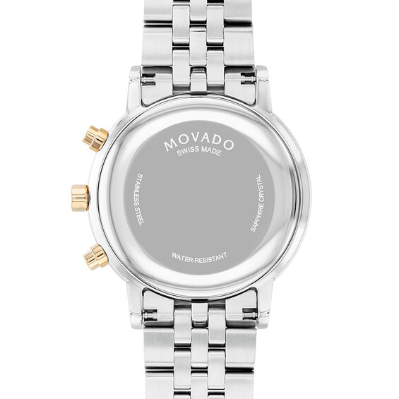 Previously Owned - Movado Classic Two-Tone PVD Chronograph Watch with Black Dial and Date Window (Model: 0607777)