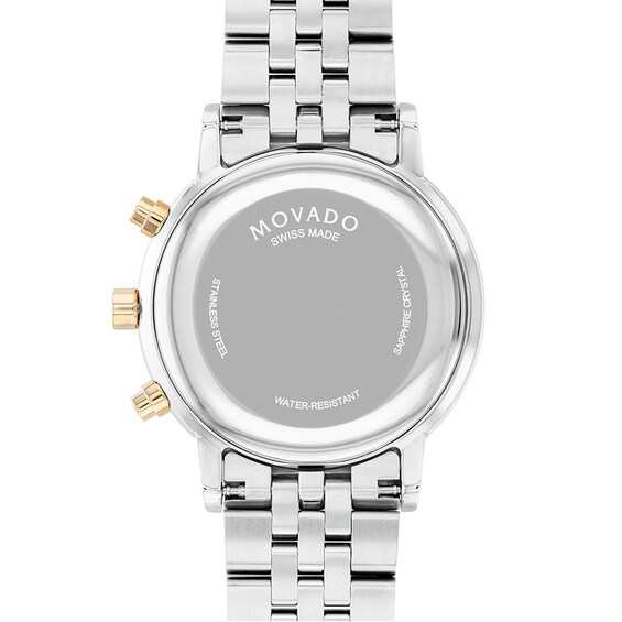 Previously Owned - Movado Classic Two-Tone PVD Chronograph Watch with Black Dial and Date Window (Model: 0607777)
