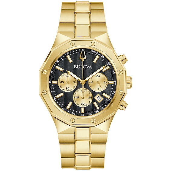 Previously Owned - Men's Bulova Classic Prestige Gold-Tone IP Chronograph Watch with Black Dial (Model: 97B232)