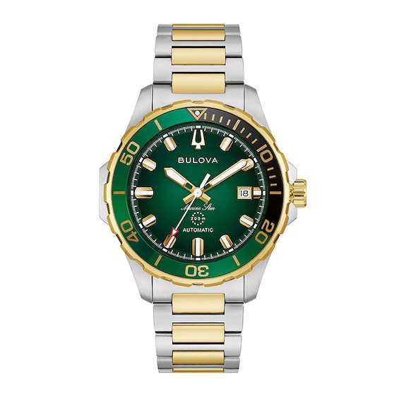 Previously Owned - Men's Bulova Marine Star Series B Two-Tone IP Stainless Steel Watch with Green Dial (Model: 98B467)