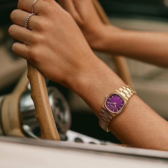 Previously Owned - Bulova Super Seville Mini Gold-Tone IP Stainless Steel Watch with Purple Dial (Model: 97L197)