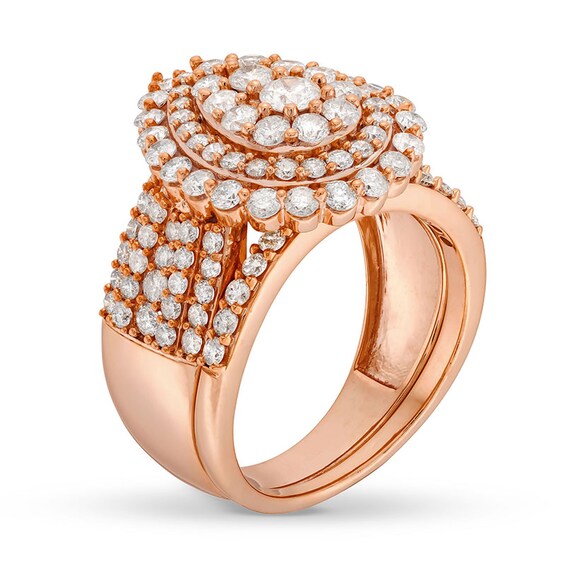 Previously Owned - 2-1/4 CT. T.w. Pear Multi-Diamond Scallop Teardrop Frame Soldered Bridal Set in 10K Rose Gold