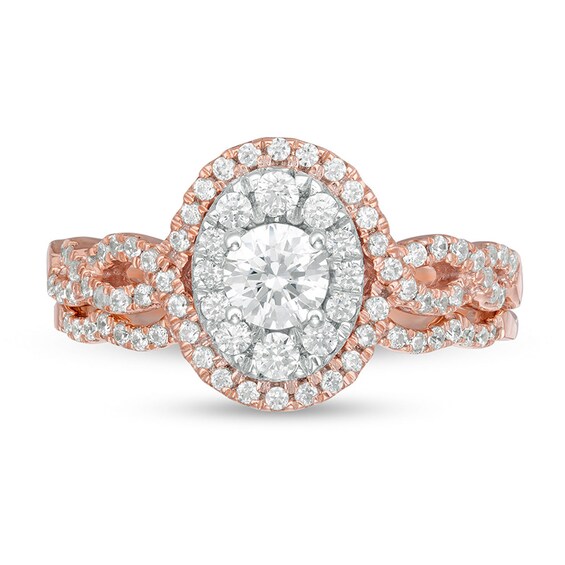 Previously Owned - 1 CT. T.w. Diamond Double Oval Frame Twist Shank Soldered Bridal Set in 10K Rose Gold