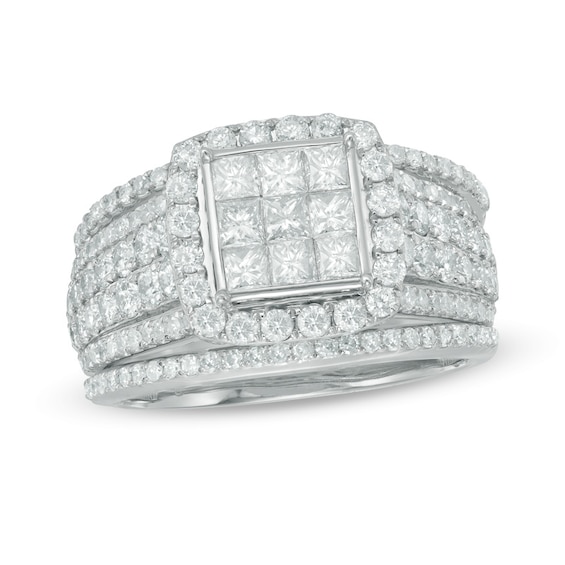 Previously Owned - 2 CT. T.w. Princess-Cut Composite Diamond Frame Three Piece Soldered Bridal Set in 10K White Gold