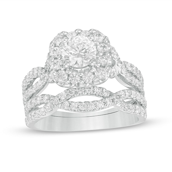 Previously Owned - Love's Destiny by Zales 2 CT. T.w. Diamond Cushion Frame Twist Soldered Bridal Set in 14K White Gold