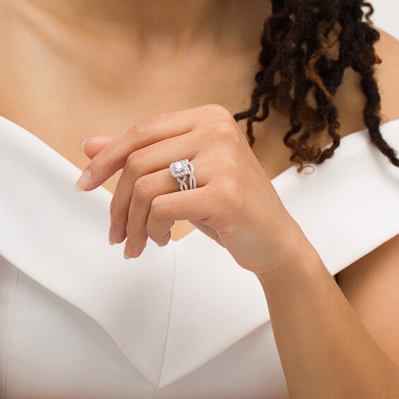Previously Owned - Love's Destiny by Zales 2 CT. T.w. Diamond Cushion Frame Twist Soldered Bridal Set in 14K White Gold